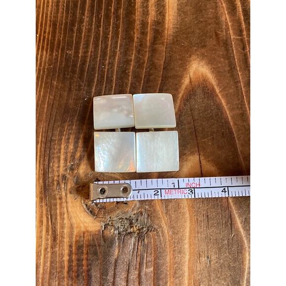 Vintage Men’s Square Mother of Pearl Chain Cufflinks Silver Tone - Picture 6 of 6